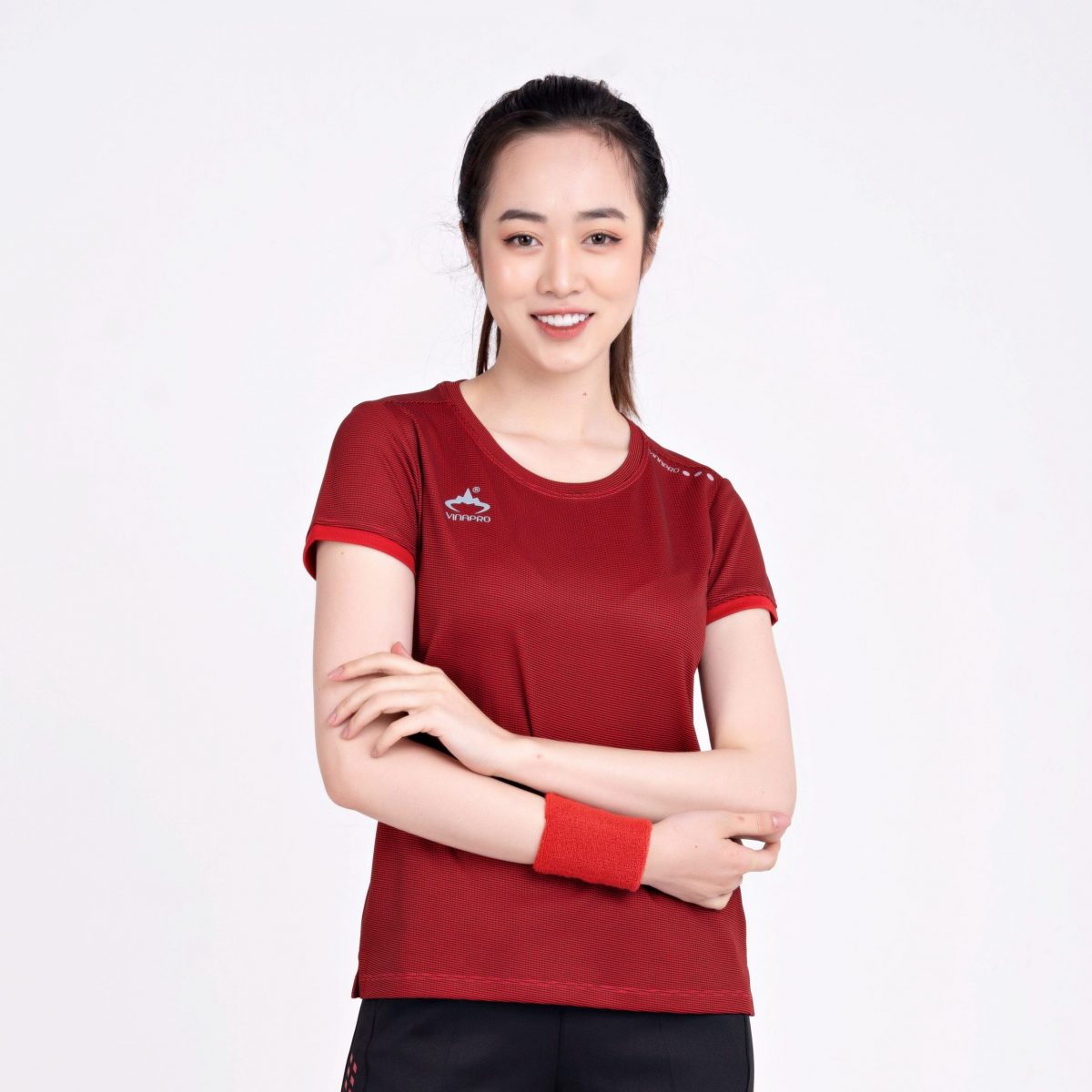 Áo cầu lông nữ không cổ đẹp Vinapro A48 màu đỏ