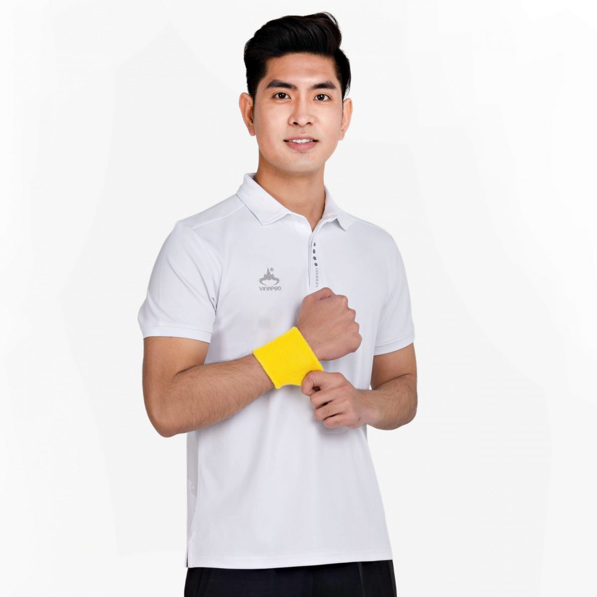 Áo polo thể thao nam vải cá sấu cao cấp VinaPro A45 màu trắng