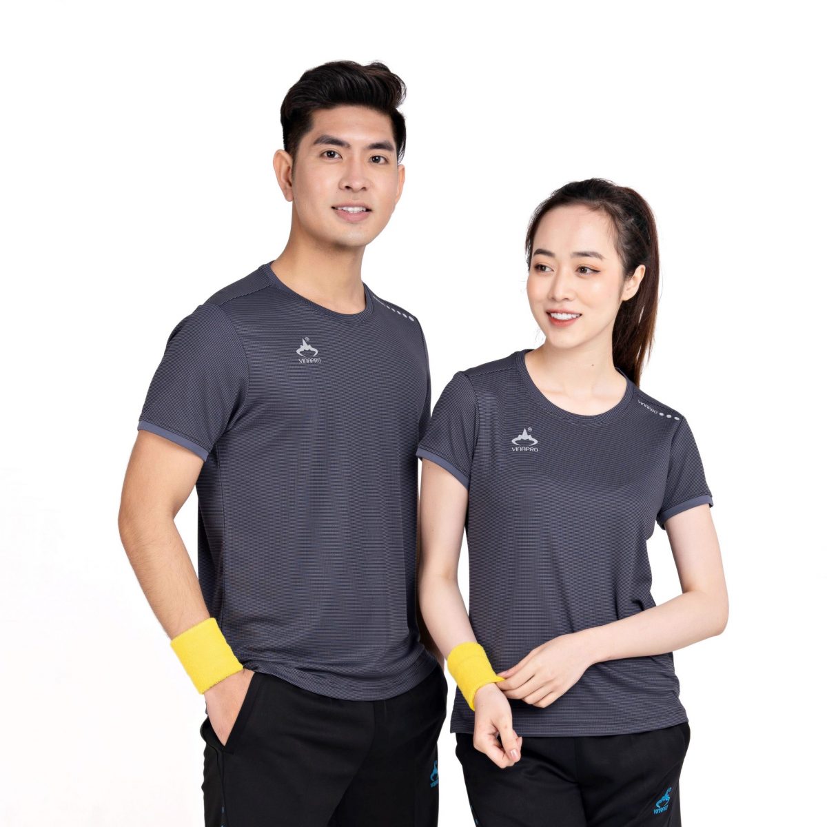 Áo thể thao nam nữ đẹp cổ tròn ghi xám Vinapro