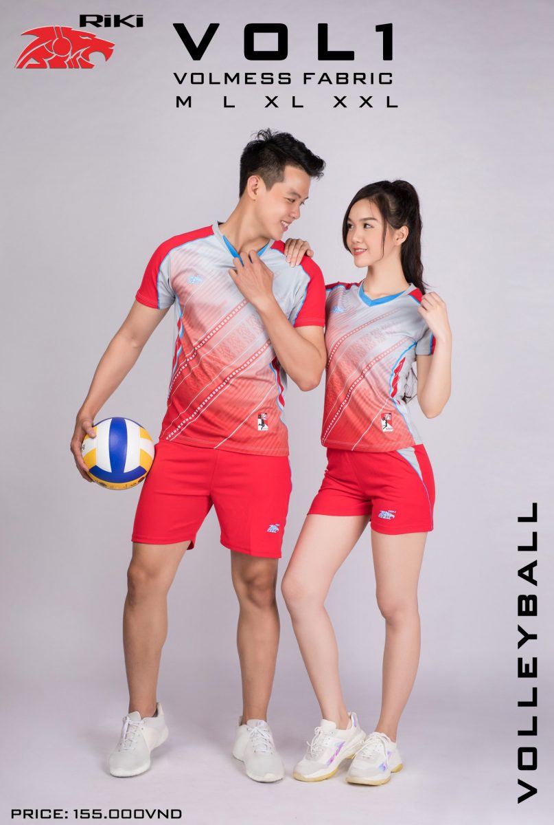 Bộ quần áo bóng chuyền nữ Riki VOL1 XÁM ĐỎ