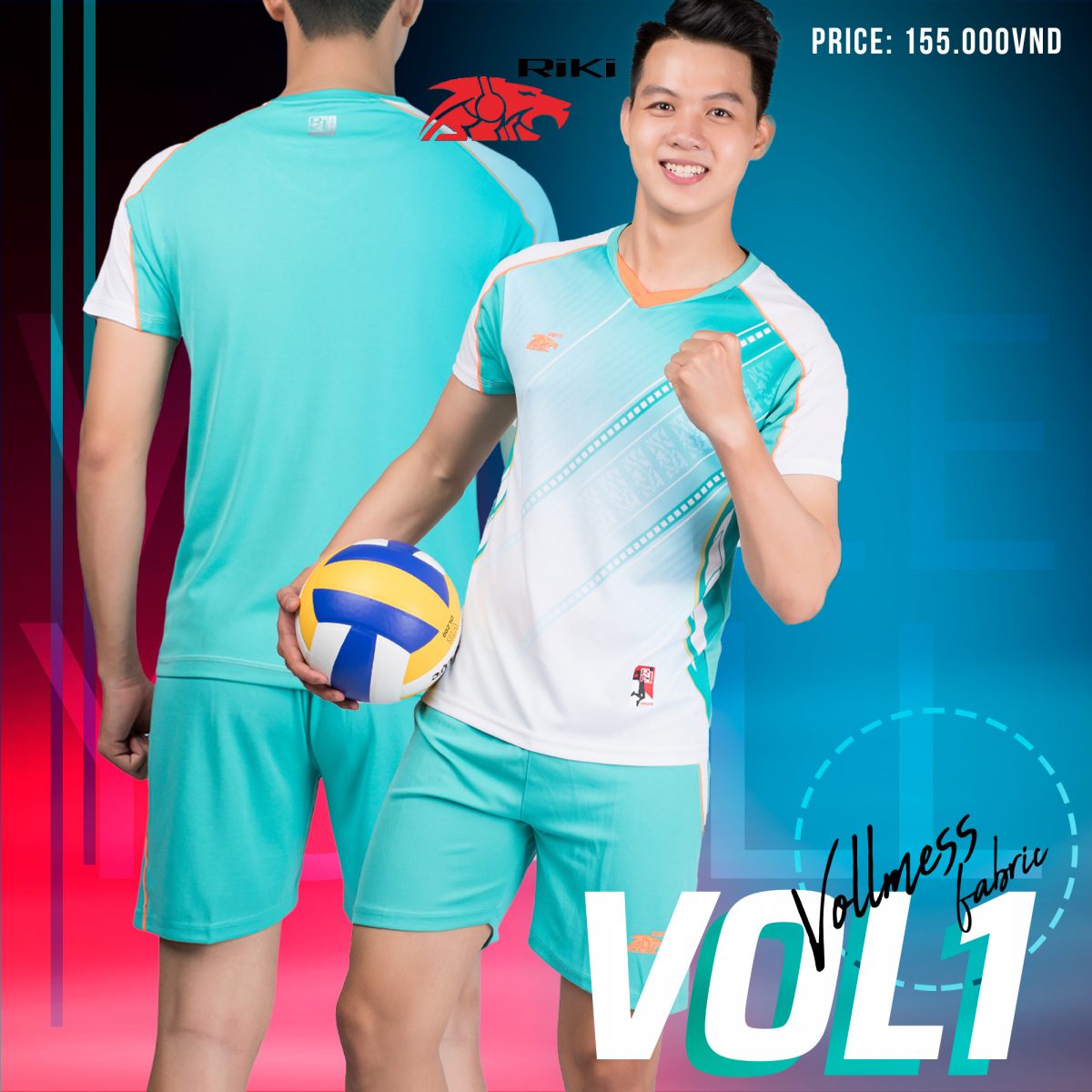 Bộ quần áo bóng chuyền nam Riki VOL1 XÁM ĐỎ