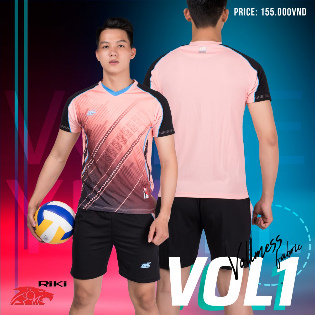 Bộ quần áo bóng chuyền nam Riki VOL1 XÁM ĐỎ