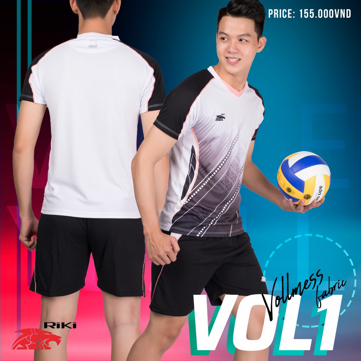 Bộ quần áo bóng chuyền nam Riki VOL1 XÁM ĐỎ